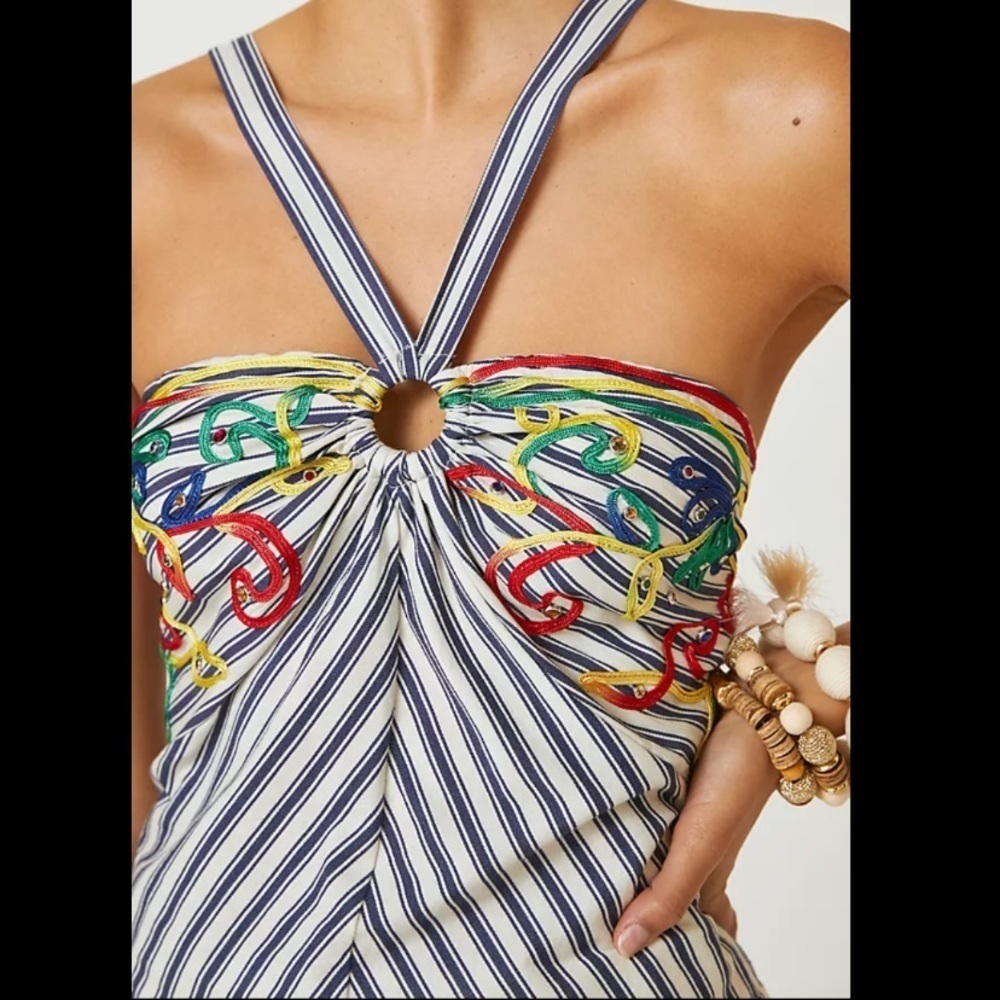Anthropologie NWT Avril Embroidered Striped Knit Halter Size M. - Picture 4 of 13